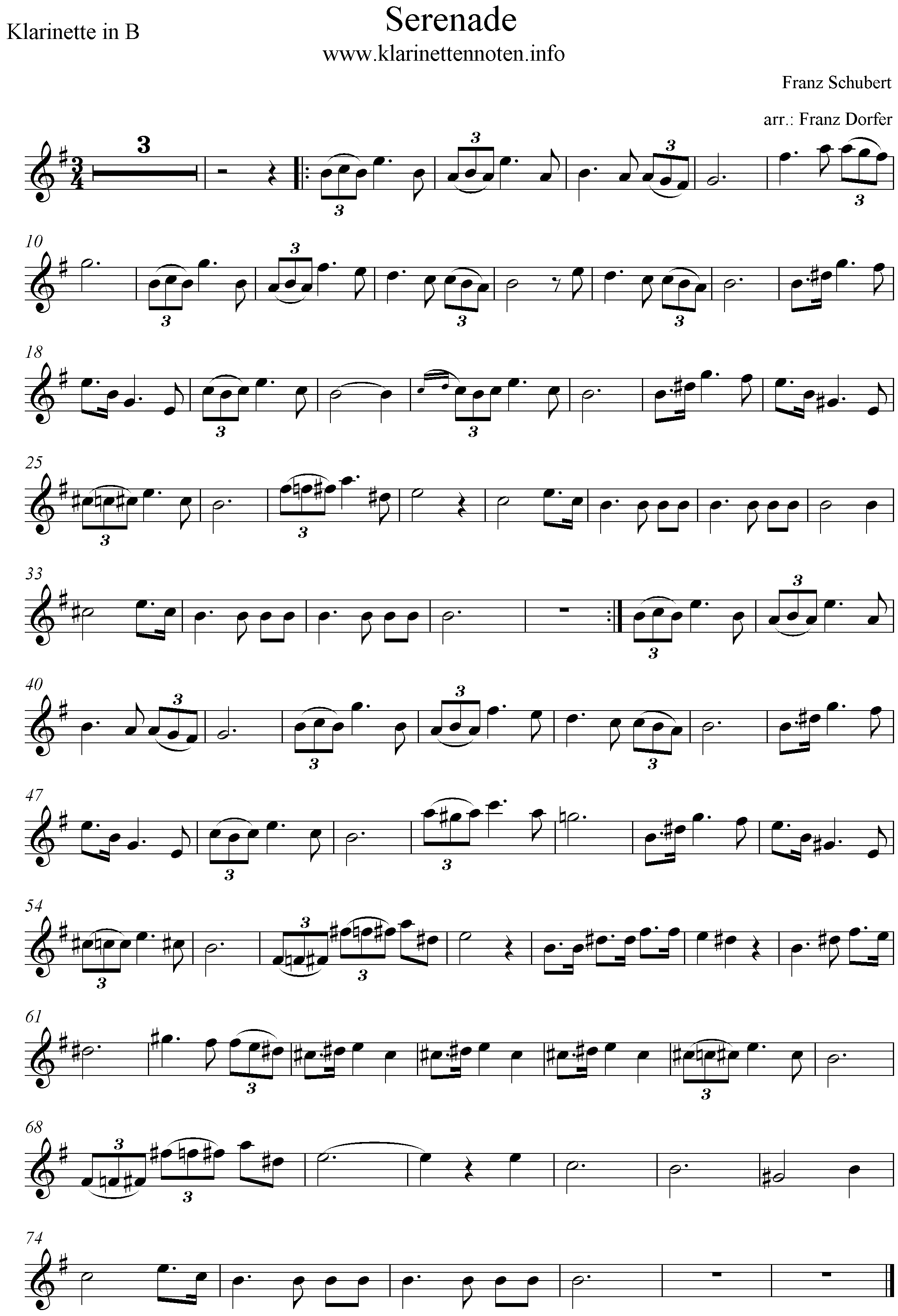 Noten Schubert Serenade D 957 Klarinette Clarinet